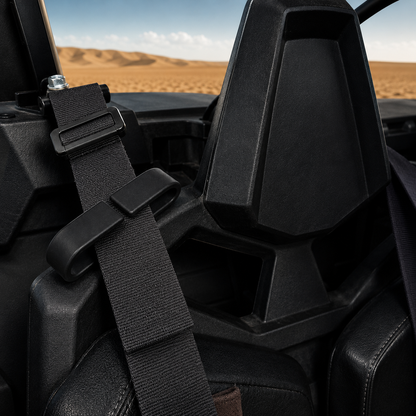 Black RZR seat belt clip installed on Polaris RZR Pro XP seat